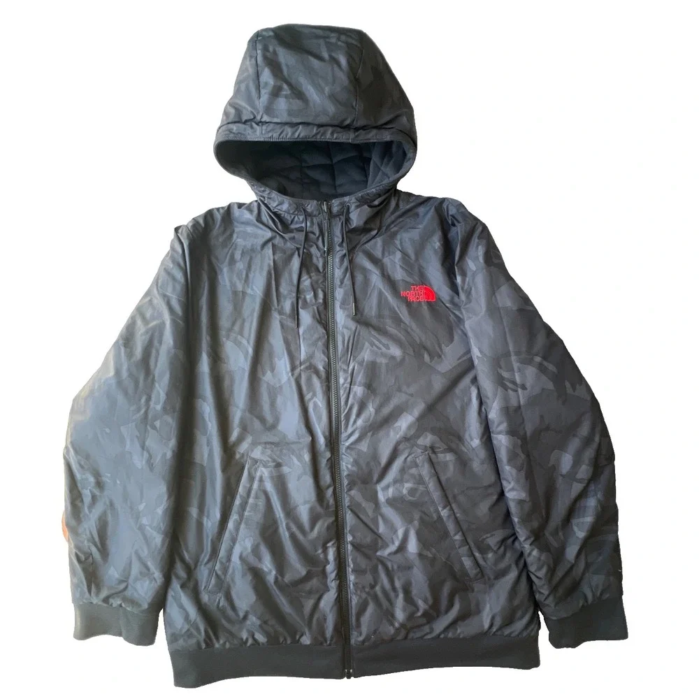 The North Face Reversible Jacket Mens XL Black Gray Camo Black Full Zip Outdoor